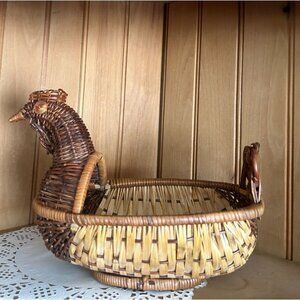 Handcrafted Woven Wicker Chicken Basket Decorative Storage Accent